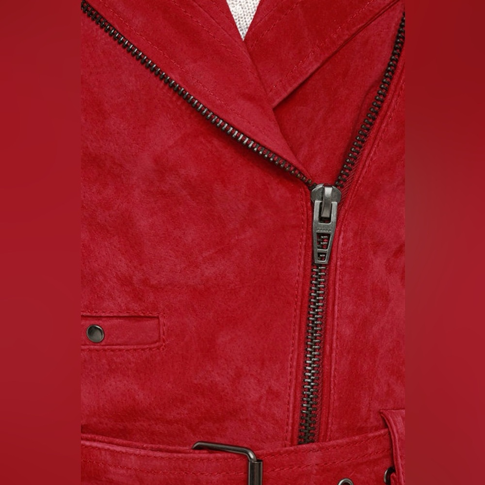 Blank NYC $198 Women’s Backhanded Red Suede Leather Moto Jacket Size S NWT - Picture 7 of 9